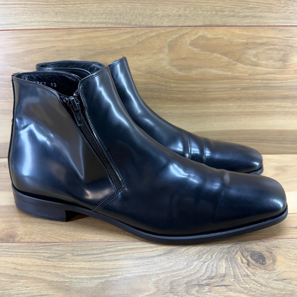 GORDON RUSH Formal Double Zip Ankle Boots Mens 13 Black Leather Square Toe